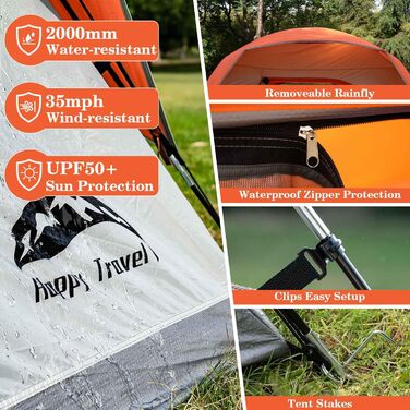 Намет кемпінговий Happy Travel для 6 осіб, купольний, з тентом, водонепроникний, помаранчево-червоний в смужку (Sunset Chevron). Легкий у встановленні, сітчасті вікна, збільшена висота стелі.