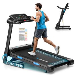 Біговий доріжка для дому, складана з автоматичним нахилом, Walking Pad 14KM/H, мотор 3.0 PS, 12 програм, фітнес-додаток, вантажопідйомність 160 кг, чорний