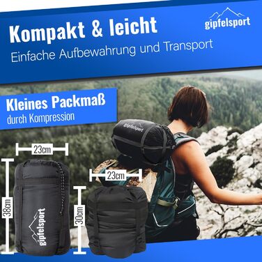 Сплячий мішок Gipfelsport Ultraleicht 4 сезони [-20°C до 15°C] - ультралегкий, для кемпінгу, трекінгу та подорожей, блакитний