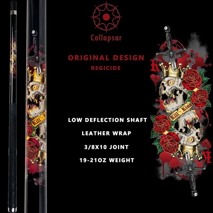 Професійний більярдний кий Collapsar CBP з чохлом, 13 мм наконечник, 147,3 см, 2-секційний, 538,6–595,3 г, 19 ounce, комплект