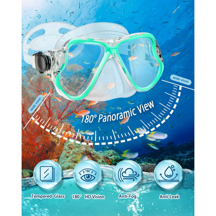 Набір для снорклінгу: маска, ласти, трубка Dry Top, великий/дуже великий, блакитний/прозорий