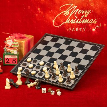 Магнітний шаховий набір Gibot 3-в-1, шаховий набір для дітей та дорослих, складаний, для подорожей, чорно-білий, 32x32 см