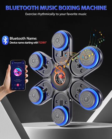 Музична боксерська машина з LED-підсвіткою та Bluetooth, 3 рівня регулювання розміру, 9 режимів швидкості та тренувань, лічильник ударів, для дорослих та дітей
