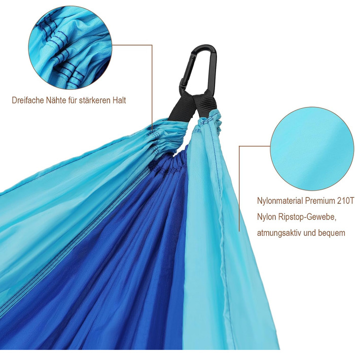 Гамак для кемпінгу на 2 особи, 300 x 200 см, з сумкою, для саду, балкону, відпочинку, блакитний/зелений