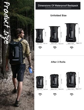 Водонепроникний рюкзак IDRYBAG Dry Bag 30L: сухий, плаваючий, для подорожей, каякінгу, чорний