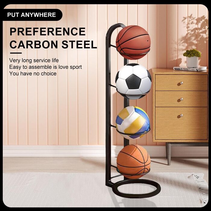 Стовпчик для м'ячів на 4 яруси, вертикальна підставка для зберігання м'ячів, стелаж для футбольних м'ячів, знімна металева підставка для демонстрації, полиця для зберігання м'ячів, для волейболу, баскетболу, футболу