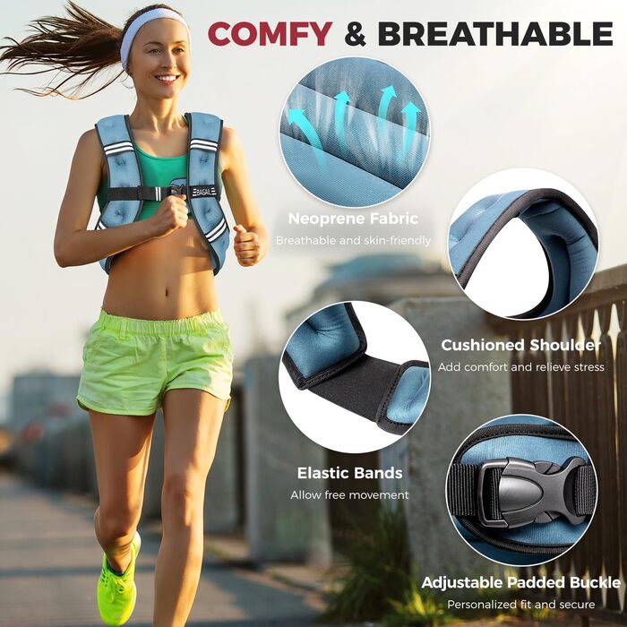 Вага для тренувань BAGAIL, регульований обхват грудей, практична кишеня, наповнена піском, ідеально для фітнесу, йоги та аеробіки, блакитна, 3.6 кг