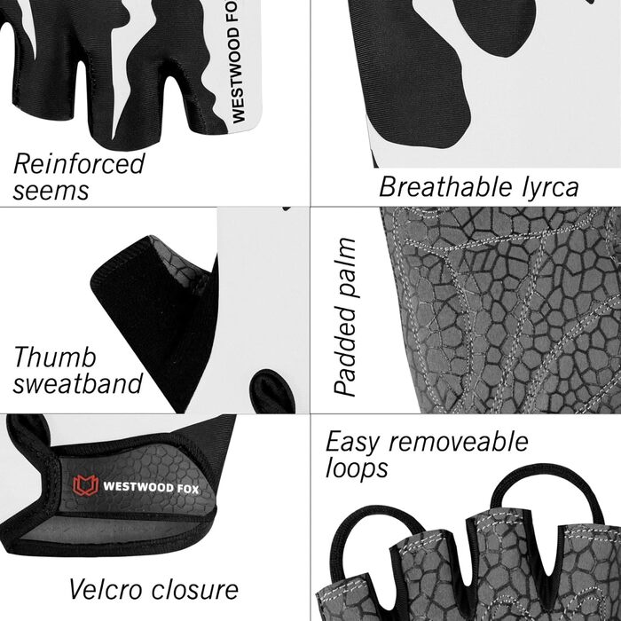 Велосипедні рукавички Westwood Fox, півпальчикові, унісекс, з підкладками на ручках, неслизькі, для MTB та шосе, літні, розмір L, білі