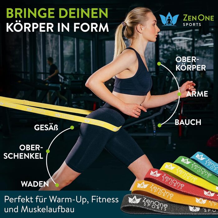 Спортивні фітнес-гумки ZenOne Sports® - стрічки опору з тканини (6 рівнів) з інструкцією для тренувань. Ідеально для силових тренувань, розминки та багато іншого. Гумка опору 3 Medium (Жовтий)