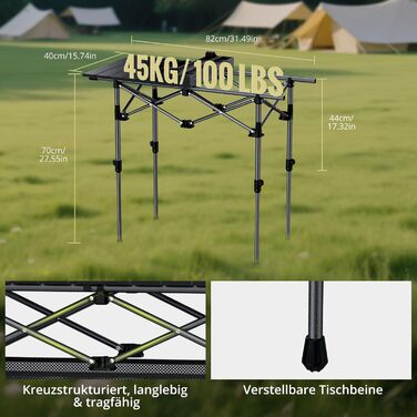 Складний кемпінговий стіл Anbte алюмінієвий, до 120 кг, 122x60x74 см, для 6-8 осіб, з сумкою для перенесення, чорний
