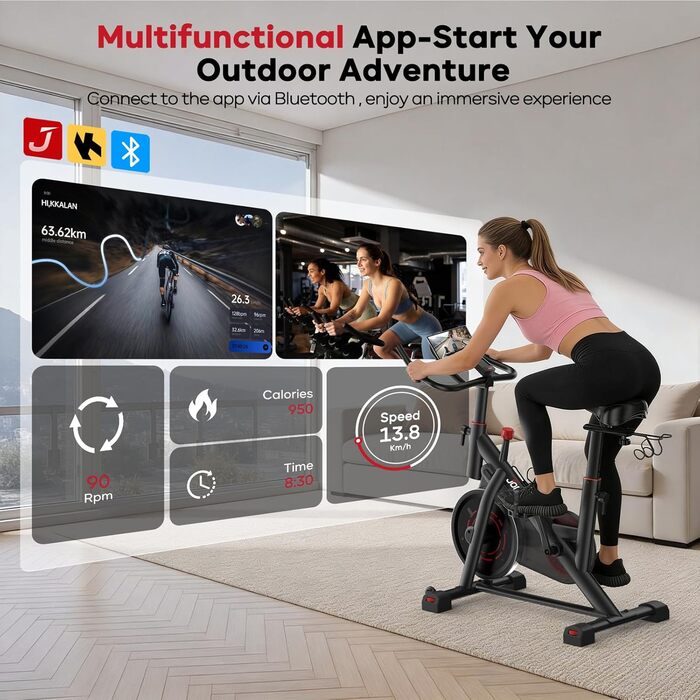 Велотренажер JOROTO з додатком, тихий велоергометр, фітнес-велосипед для дому з LCD-дисплеєм, стійка для гантелей, тримач для пляшки, до 150 кг