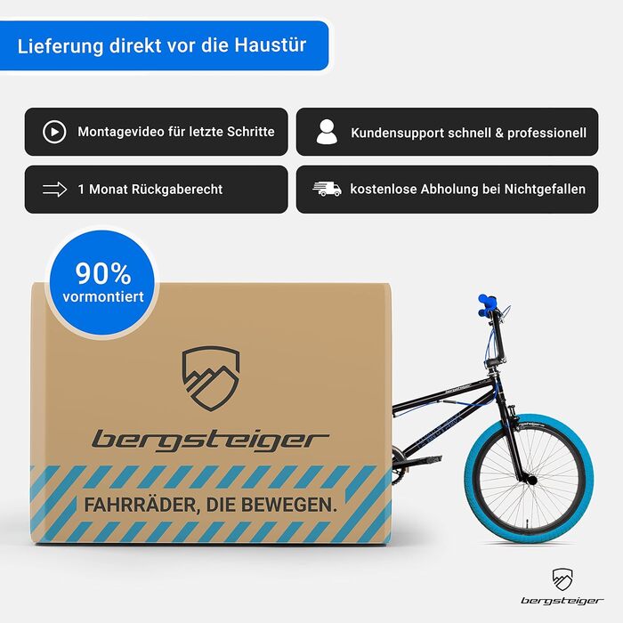 Bergsteiger Halifax BMX 20 дюймів, фетбайк, 360° ротор, фрістайл, 2 сталеві пеги, ланцюговий захист, фрівіл, синій/чорний