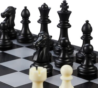 Шахи Relaxdays 3-в-1: шахи, шашки, нарди. Магнітний, складаний, 32x32 см, чорний/білий