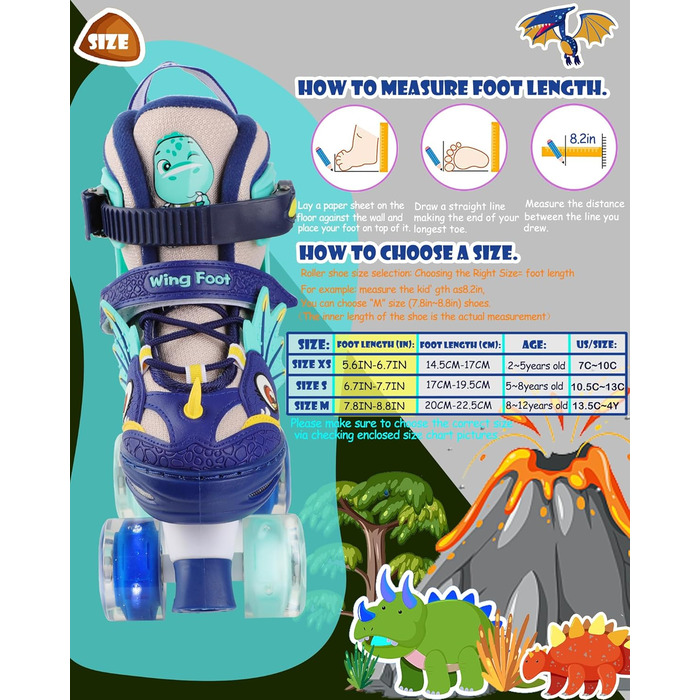 Дитячі ролики Kinder Dinosaurier з підсвічуванням, розмір регулюється, блакитні (26-29)