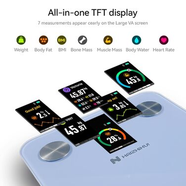 Вага Fitdays для тіла з аналізом складу, Bluetooth, 180 кг, аналіз жиру, BMI, м'язи, білок, BMR, блакитна