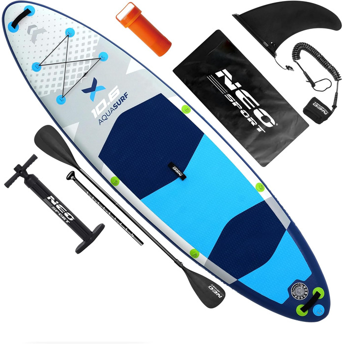 Надувний SUP Neo-Sport Stand Up Paddle Board 10.6 (320 см) з аксесуарами: насос, весло, leash, рюкзак (блакитний та сірий)