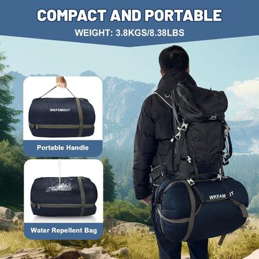 Спальний мішок для двох дорослих, 220x150 см, фланель, Navy, водонепроникний, для кемпінгу та подорожей