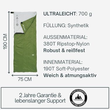 Сплячий мішок Trinordic 700g Ultraleicht – для дорослих, кемпінг, походи, bikepacking, подорожі