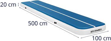 Надувний гімнастичний мат Gymrex GR-ATM6 5м, 500x100x20 см, синьо-білий, для фітнесу, йоги, спорту, навантаження до 250 кг