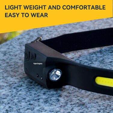 Ліхтар на голову LED акумуляторний, широка смуга освітлення, ліхтар на лоб, 400 люмен, 5 режимів, датчик руху, водонепроникний, для риболовлі, USB-C, чорний