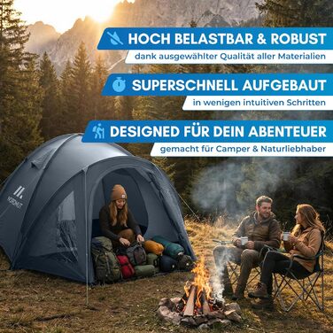 Намет кемпінговий NORDMUT Campingzelt для 2-4 осіб водонепроникний, сірий - купольний з тамбуром