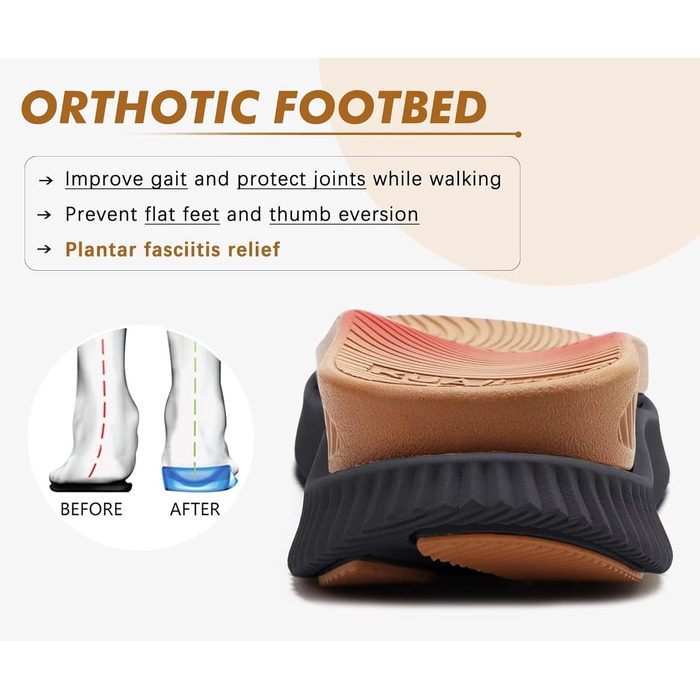 Жіночі трекінгові сандалії KuaiLu: зручні ортопедичні сандалі для туризму та активного відпочинку, літні, з регулюванням на липучках, відкриті, для підтримки стопи при фасціїтісу, чорний/хакі, 42 EU