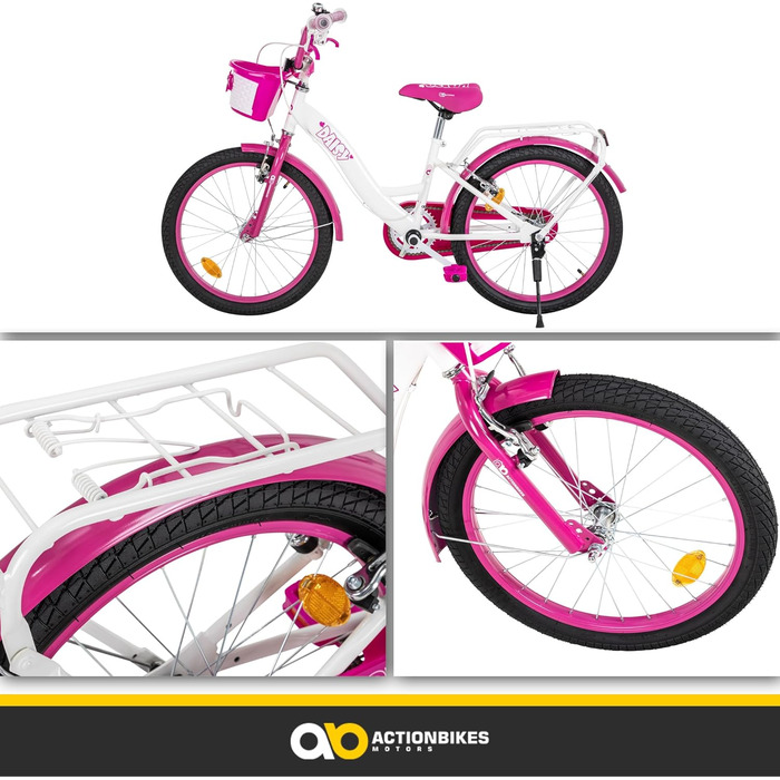 Дитяче велосипед Actionbikes Daisy | 12, 16, 20 дюймів - V-Brake гальма - захист від бруду спереду та ззаду - велосипед для дітей 2-9 років, для дівчаток та хлопчиків