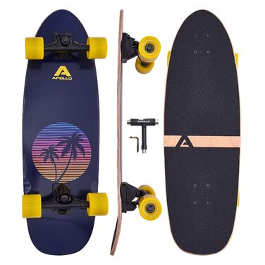 Apollo Surfskate Pro: Лонгборд для дорослих та дітей (Miami Sunset) | Круїзер для стрітсерфінгу, карвінгу та пампінгу | Якісна Surf Skate вісь