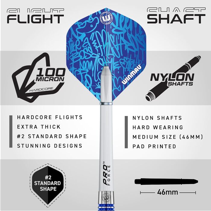 Професійний дартс набір WINMAU Advance 500, вольфрам, Softip, 22 г, синій, з оперенням і шафтами