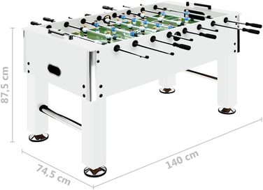 Стіл для настільного футболу vidaXL, стальний, 60 кг, 140x74,5x87,5 см, білий, кікер-стіл для гри у футбол