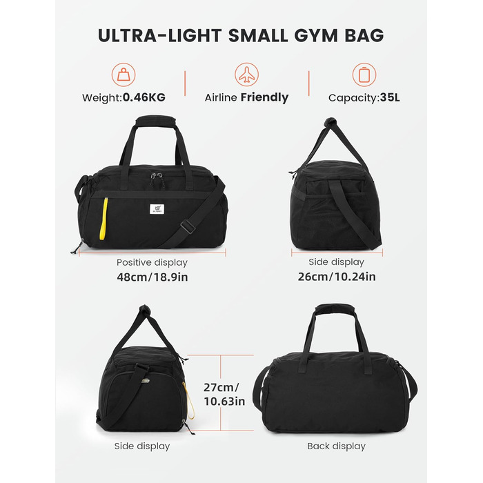 Спортивна сумка SKYSPER 35L з відділенням для взуття та мокрих речей - для фітнесу, тренувань, подорожей, чорна