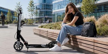 Самокат міський Bergеn City Scooter Classic складаний, 200 мм, дискове та ножне гальмо, амортизація, алюміній, регульована висота, для дітей від 6 років та дорослих до 100 кг (Сірий)