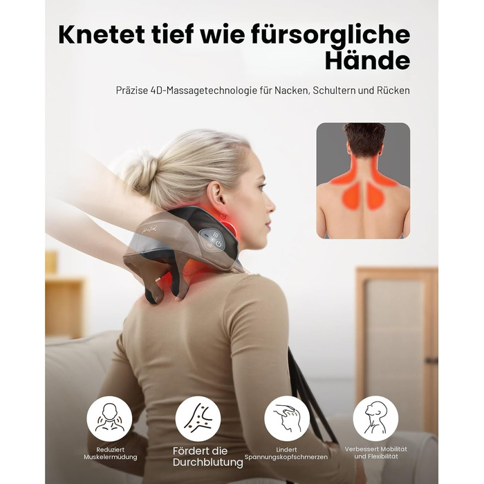 Масажер для шиї та плечей BOB AND BRAD 4D Shiatsu з підігрівом, електричний, бездротовий. 2 режими масажу та температури. Ідеальний подарунок для жінок та чоловіків