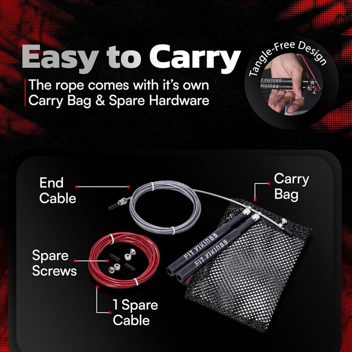 Скакалка Fit Vikings – регульований, легкий, для CrossFit, боксу, MMA, фітнесу, Double Unders, кардіотренувань – PREMIUM якість