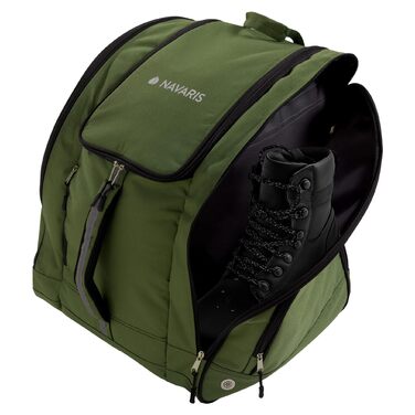 Нарис Рюкзак для лиж Зелений - Великий об'єм & водовідштовхувальне покриття - Кишенька для лижних черевиків та шолому - Ідеально для лижного спорядження.