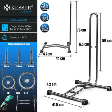Підставка для велосипеда KESSER® для гірського, електро-, та міського велосипеда | Рейс-сталева підставка | Ширина покришки до 65 мм | З повітряним насосом (Антрацит, 1 шт.)