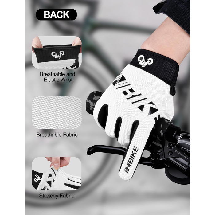 Рукавички для гірського велосипеда INBIKE з силіконовим покриттям, дихаючі, з підтримкою сенсорного екрану, для MTB, шосе та outdoor активностей (білі, L)