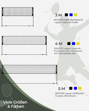SANGMUCEN Сітка для бадмінтону, волейболу, тенісу 3/4/5 м, портативна, регульована, для саду