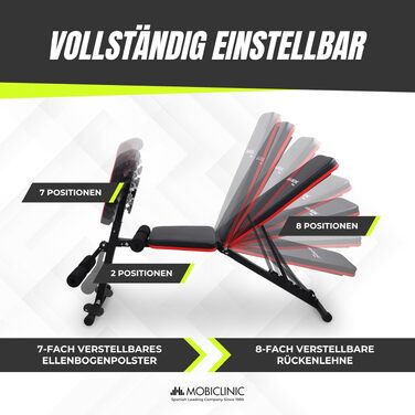Багатофункціональна тренажерна лава Mobiclinic Planefit для силових тренувань, складана, 8 позицій регулювання, з еластичними стрічками-опорами та колесами для дому