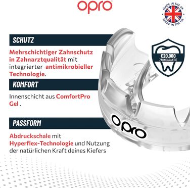 Капа для фіксованих брекетів OPRO – захист для боксу, єдиноборств, MMA, хокею та регбі – для дорослих та дітей від 10 років – прозора