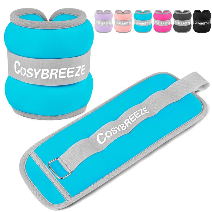 Обважнювачі для ніг та рук Cosybreeze, набір 2 шт по 2.5 кг (5 кг комплект), регульовані манжети для фітнесу, бігу та тренувань, блакитний колір