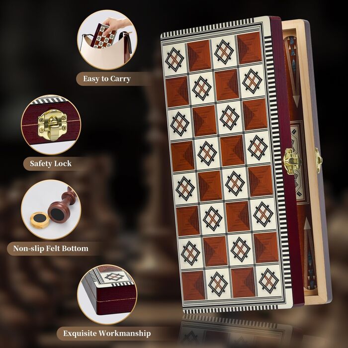 Магнітна шахова дошка з дерева 3 в 1, складана, для подорожей та дітей, 29x29 см