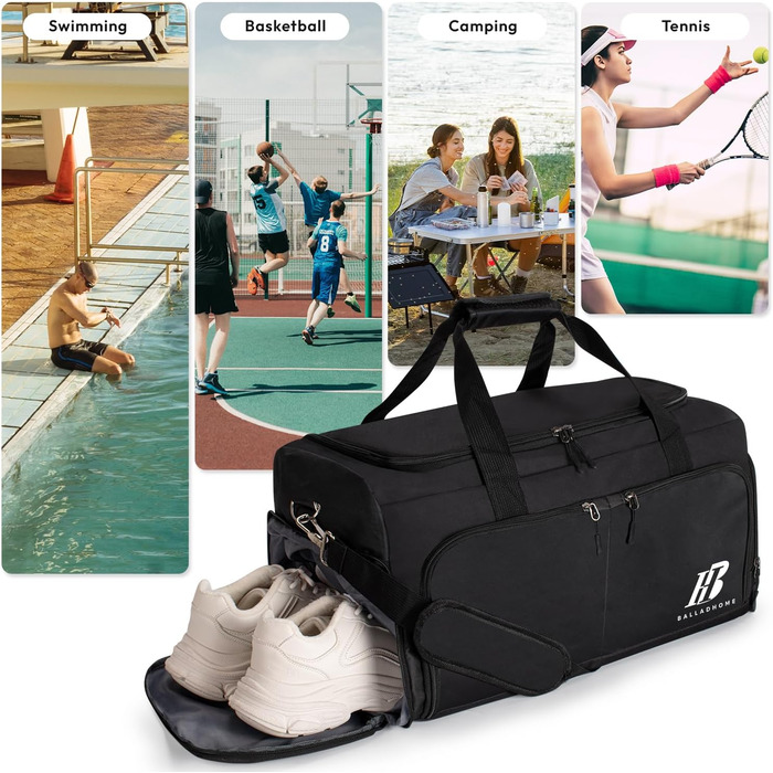 Спортивна сумка для фітнесу та подорожей з відділенням для взуття та вологих речей, 42 л, чорна