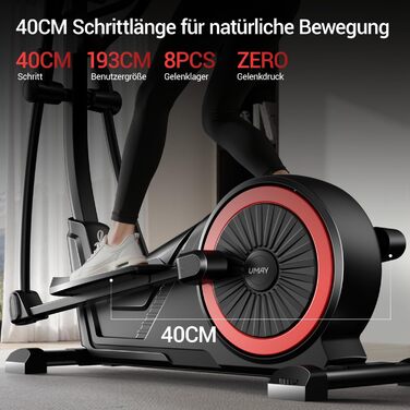 Еліптичний тренажер CURSOR для дому з 16 рівнями опору, тихий магнітний еліпс, довжина кроку 40 см, датчики пульсу, LCD-дисплей, вантажопідйомність 159 кг (Червоний-70)