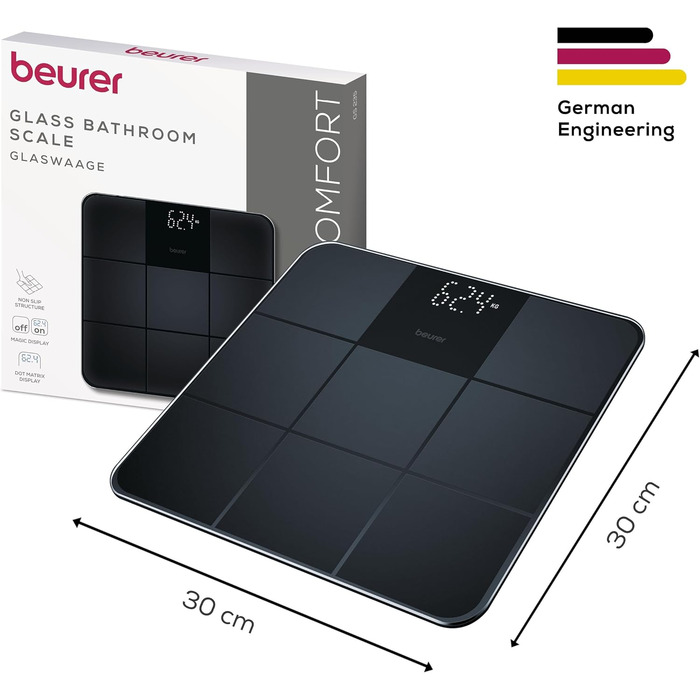 Електронні ваги Beurer GS 235 з Magic-дисплеєм, чорні. Антиковзне покриття, автовимкнення