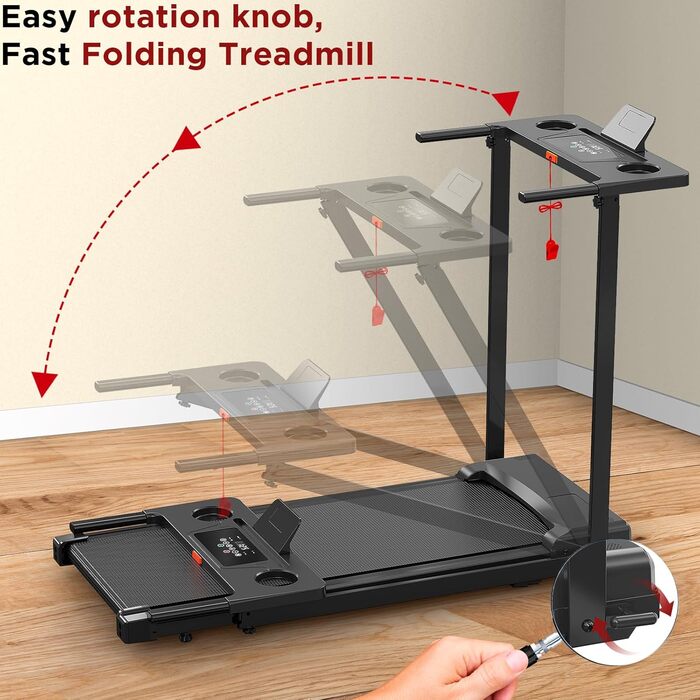 Складане бігове полотно для дому з нахилом 5°, портативне, 8 км/год, 2.5 PS, з ручками, LED-дисплей, тримач для напоїв, 2 в 1