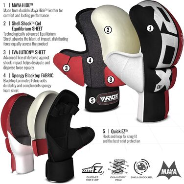 Боксерські рукавички RDX MMA для тренувань та боротьби, схвалені SMMAF, шкіра Palm-O Maya, для кікбоксингу, муай-тай, ММА, спарингу та ударної роботи