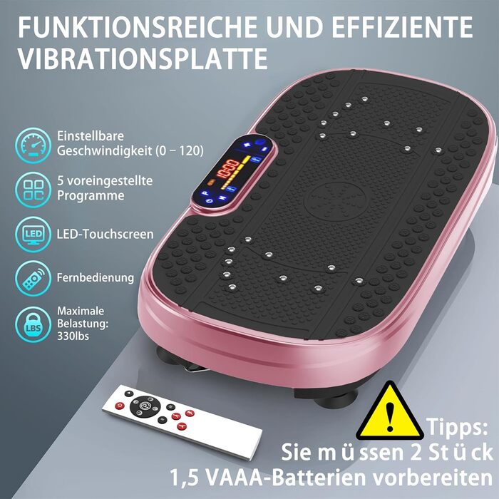 Вібраційна платформа для дому - ротаційна платформа з 120 рівнями та 5 режимами, з еластичними стрічками та пультом дистанційного керування, для спалювання жиру, нарощування м'язів та формування фігури, ідеально підходить для дому, домашнього спортзалу (Р