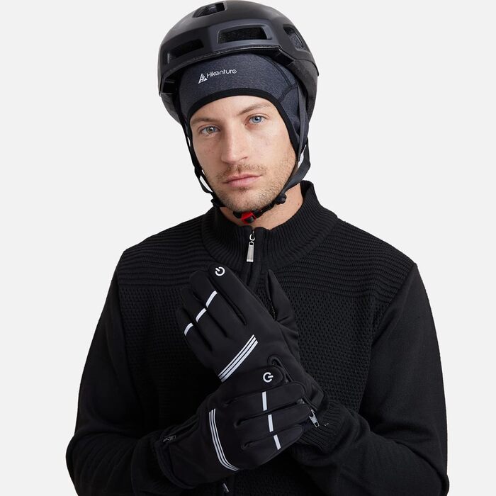 Велосипедні рукавички HIKENTURE: теплі, вітростійкі, з антиковзаючою поверхнею та підтримкою сенсорного екрану. Чорні рукавички з повним пальцем для чоловіків та жінок. Підходять для катання взимку та восени. Розмір M