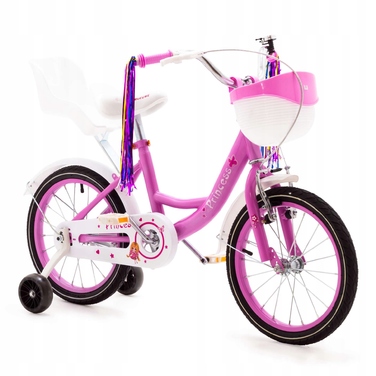 Дитячий велосипед 16 дюймів для дівчинки, рожевий, зі стрічками та сидінням
